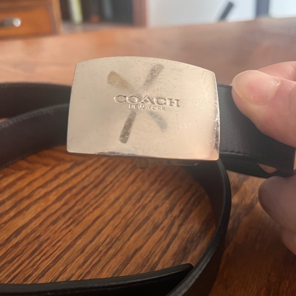 Coach Black Leather Belt with Shiny Silver Buckle - Picture 3 of 5